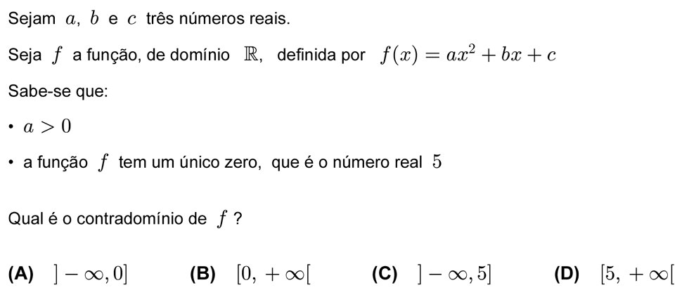 Exercício de escolha múltipla com origem no teste intermédio de matemática do 10º ano, publicado em 2010-05-05.