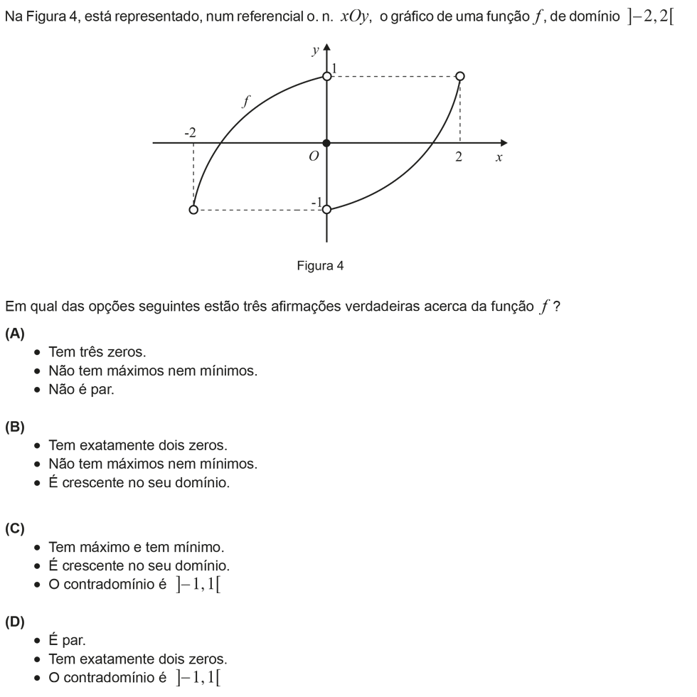 Exercício de escolha múltipla com origem no teste intermédio de matemática do 10º ano, publicado em 2012-03-16.