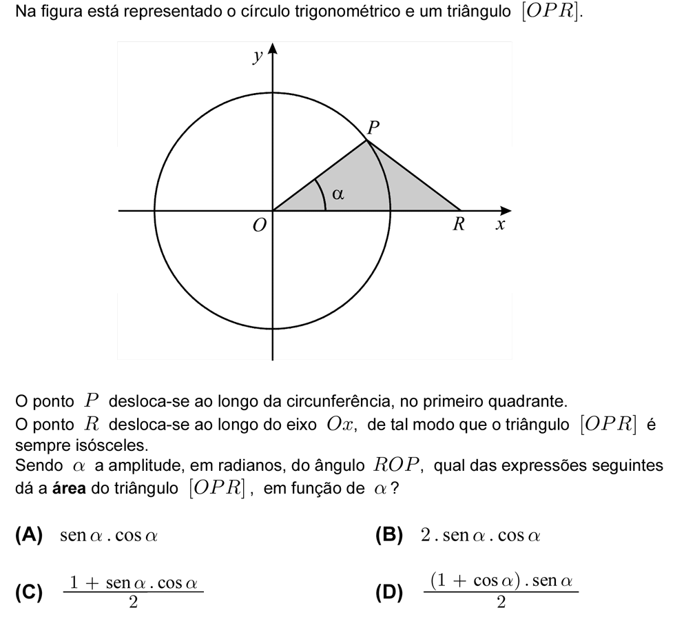 Exercício de escolha múltipla com origem no teste intermédio de matemática do 11º ano, publicado em 2006-05-19.
