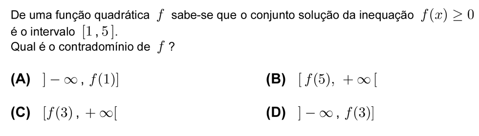 Exercício de escolha múltipla com origem no teste intermédio de matemática do 11º ano, publicado em 2006-05-19.