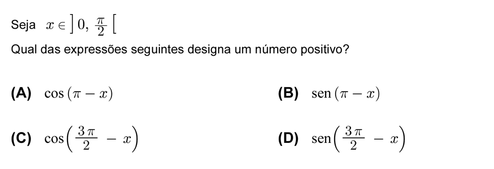 Exercício de escolha múltipla com origem no teste intermédio de matemática do 11º ano, publicado em 2008-05-06.
