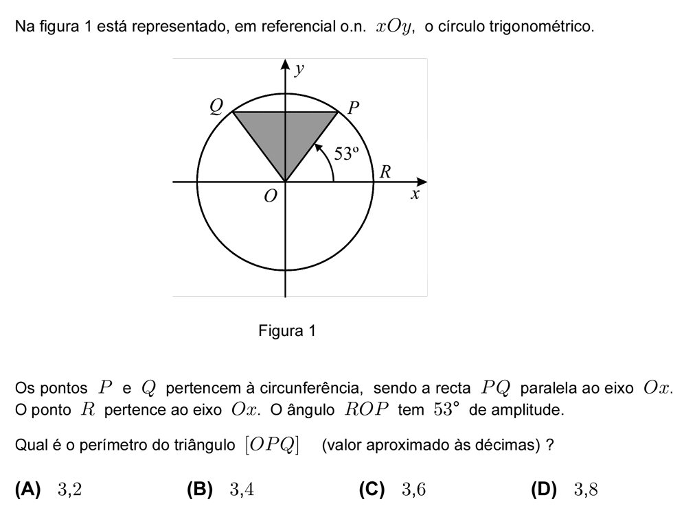 Exercício de escolha múltipla com origem no teste intermédio de matemática do 11º ano, publicado em 2009-05-07.
