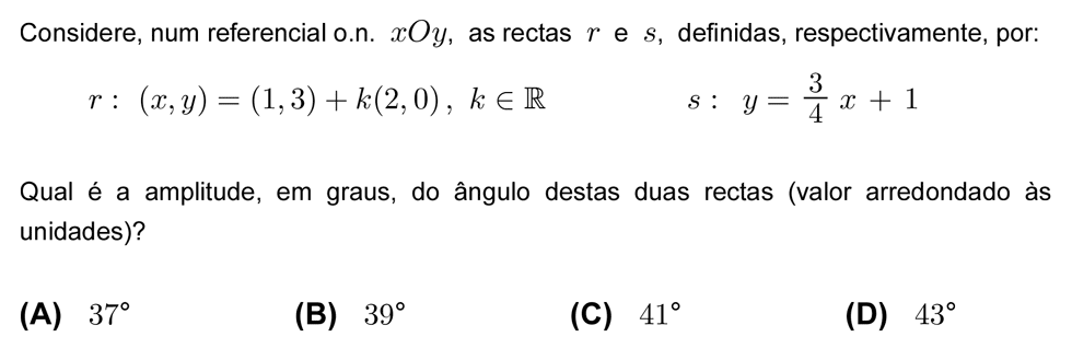Exercício de escolha múltipla com origem no teste intermédio de matemática do 11º ano, publicado em 2010-01-27.