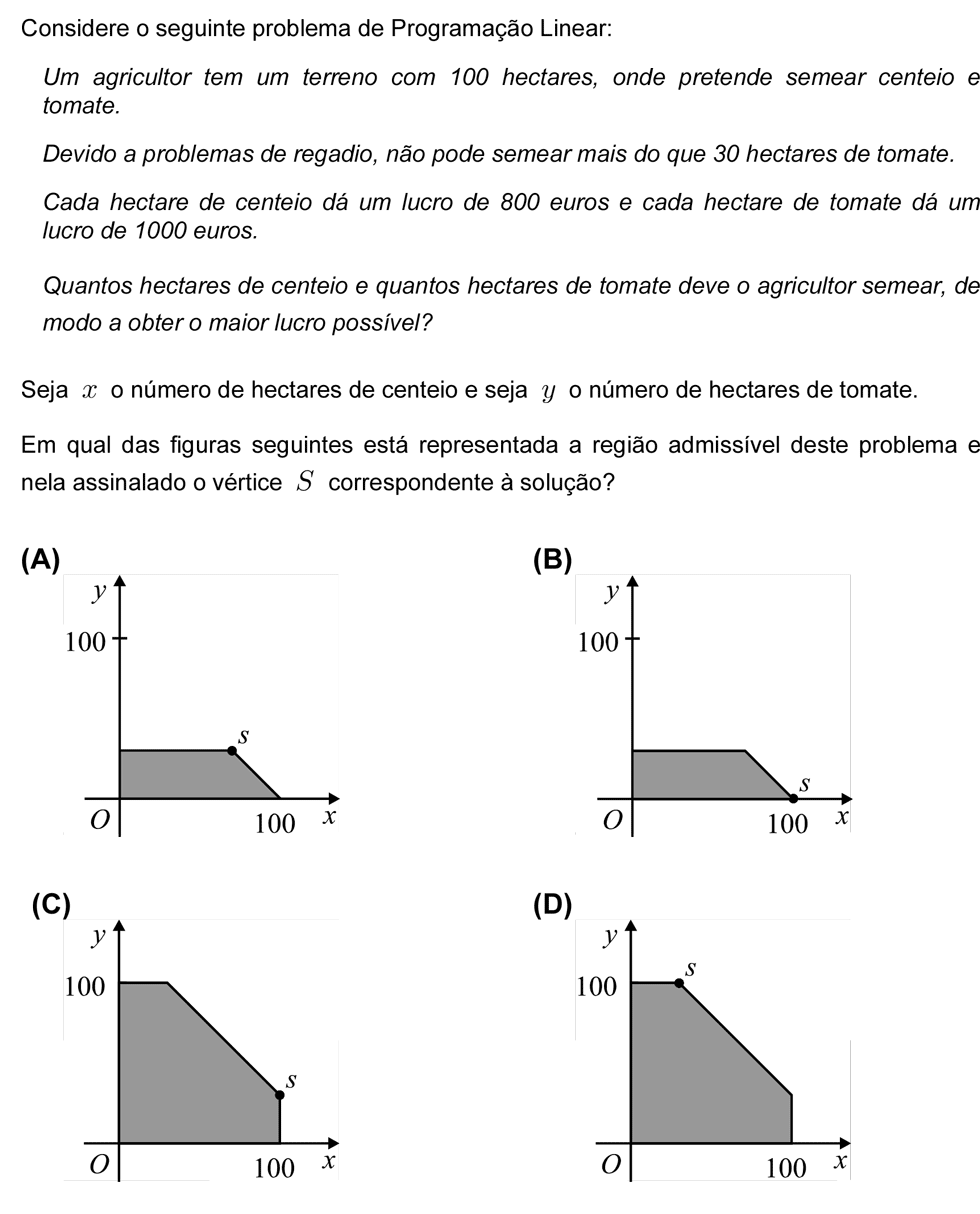 Exercício de escolha múltipla com origem no teste intermédio de matemática do 11º ano, publicado em 2010-01-27.