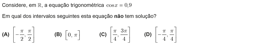Exercício de escolha múltipla com origem no teste intermédio de matemática do 11º ano, publicado em 2011-01-27.