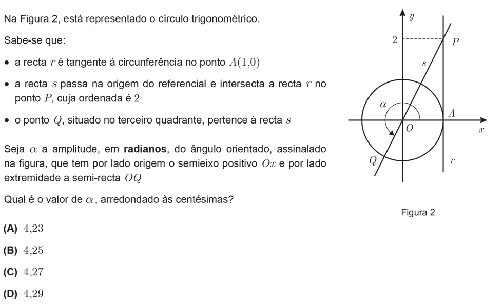 Exercício de escolha múltipla com origem no teste intermédio de matemática do 11º ano, publicado em 2011-01-27.