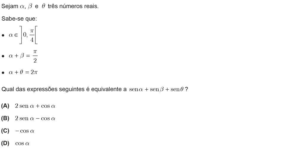 Exercício de escolha múltipla com origem no teste intermédio de matemática do 11º ano, publicado em 2011-01-27.