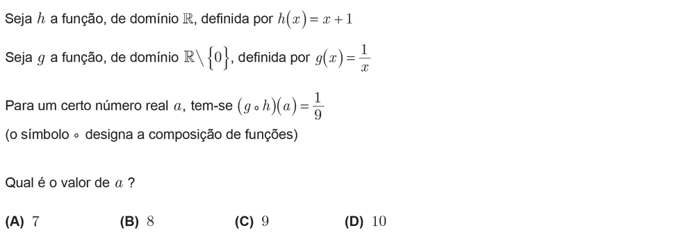 Exercício de escolha múltipla com origem no teste intermédio de matemática do 11º ano, publicado em 2011-05-24.