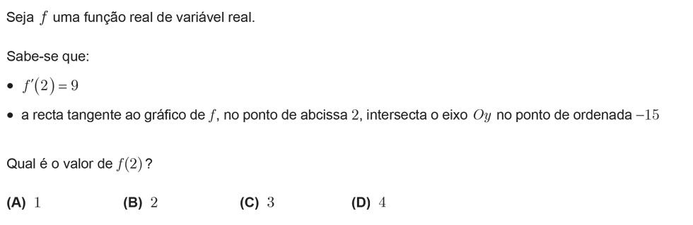 Exercício de escolha múltipla com origem no teste intermédio de matemática do 11º ano, publicado em 2011-05-24.