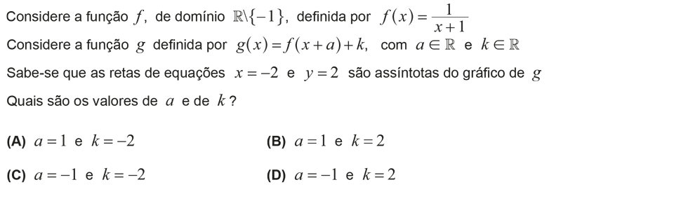 Exercício de escolha múltipla com origem no teste intermédio de matemática do 11º ano, publicado em 2013-03-06.