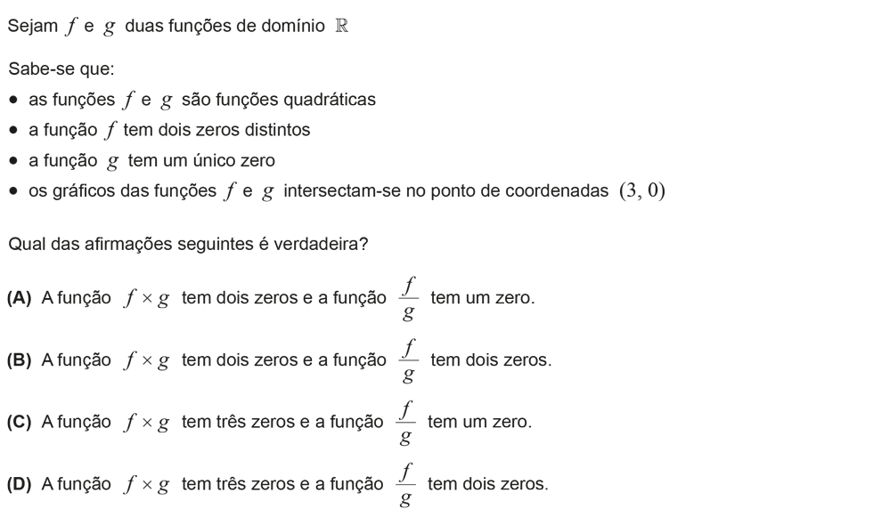 Exercício de escolha múltipla com origem no teste intermédio de matemática do 11º ano, publicado em 2013-03-06.