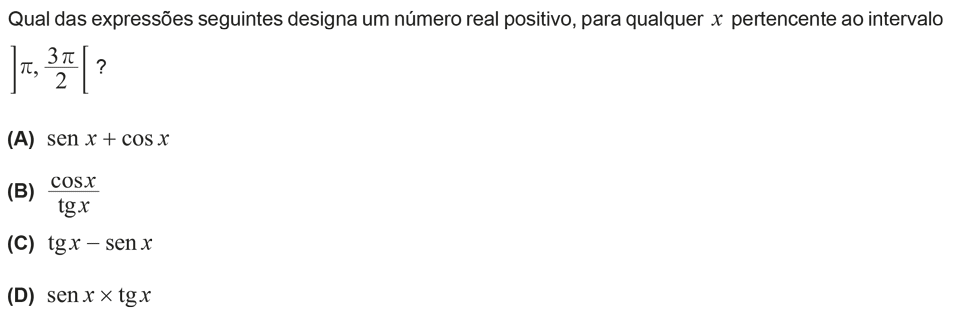 Exercício de escolha múltipla com origem no teste intermédio de matemática do 11º ano, publicado em 2014-03-11.