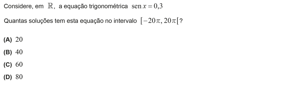 Exercício de escolha múltipla com origem no teste intermédio de matemática do 11º ano, publicado em 2014-03-11.