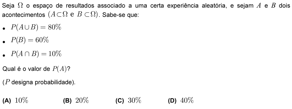 Exercício de escolha múltipla com origem no exame nacional de matemática do 12º ano, publicado em 2008, 1ª fase.