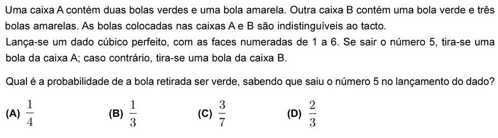 Exercício de escolha múltipla com origem no exame nacional de matemática do 12º ano, publicado em 2008, 2ª fase.