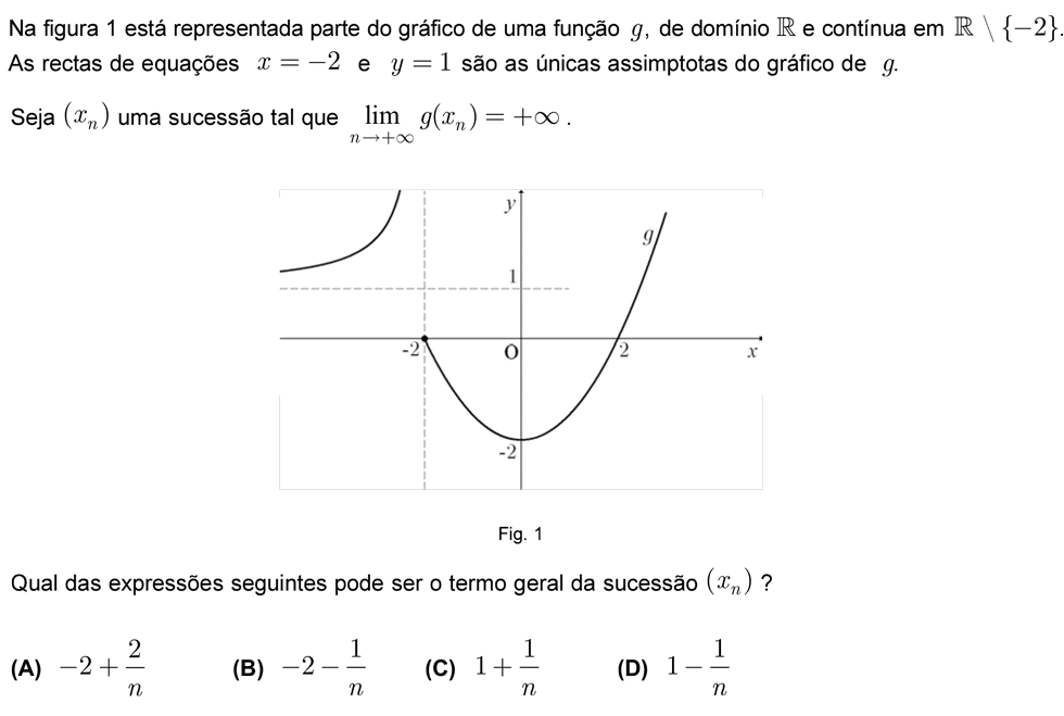 Exercício de escolha múltipla com origem no exame nacional de matemática do 12º ano, publicado em 2008, 2ª fase.