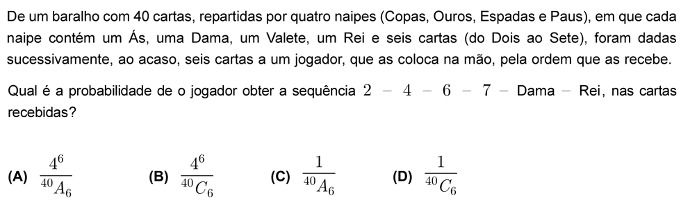 Exercício de escolha múltipla com origem no exame nacional de matemática do 12º ano, publicado em 2009, 1ª fase.