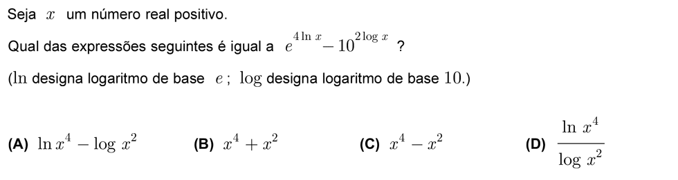 Exercício de escolha múltipla com origem no exame nacional de matemática do 12º ano, publicado em 2009, 1ª fase.