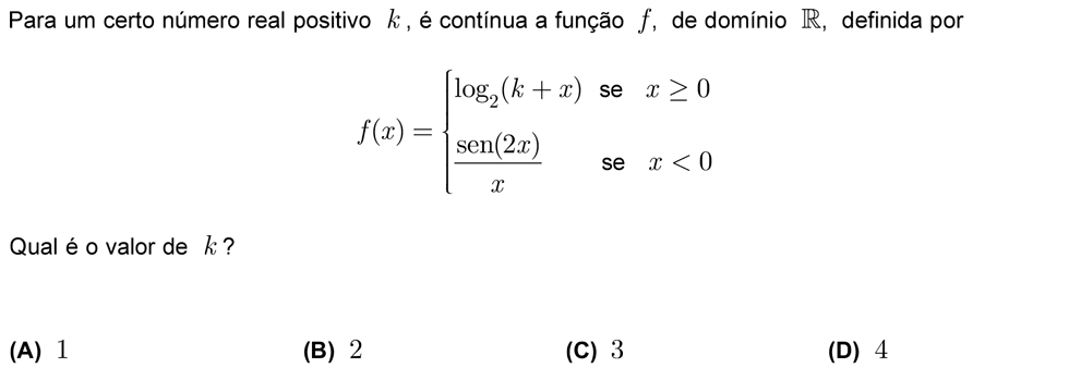 Exercício de escolha múltipla com origem no exame nacional de matemática do 12º ano, publicado em 2009, 1ª fase.
