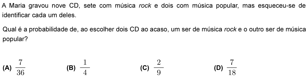 Exercício de escolha múltipla com origem no exame nacional de matemática do 12º ano, publicado em 2009, 2ª fase.