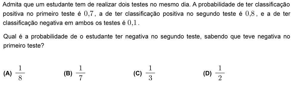 Exercício de escolha múltipla com origem no exame nacional de matemática do 12º ano, publicado em 2009, 2ª fase.