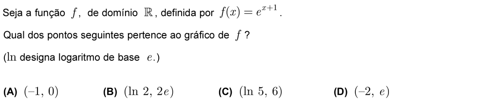 Exercício de escolha múltipla com origem no exame nacional de matemática do 12º ano, publicado em 2009, 2ª fase.