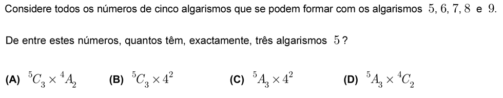 Exercício de escolha múltipla com origem no exame nacional de matemática do 12º ano, publicado em 2010, 2ª fase.