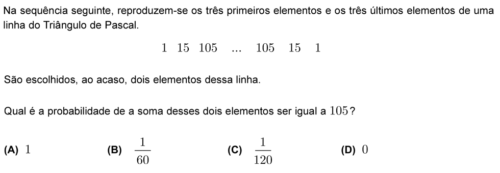 Exercício de escolha múltipla com origem no exame nacional de matemática do 12º ano, publicado em 2010, 2ª fase.