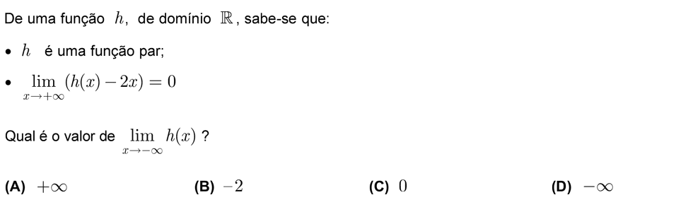 Exercício de escolha múltipla com origem no exame nacional de matemática do 12º ano, publicado em 2010, 2ª fase.
