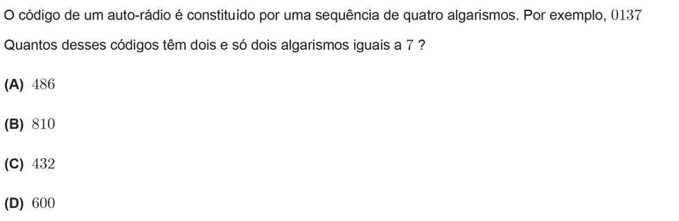 Exercício de escolha múltipla com origem no exame nacional de matemática do 12º ano, publicado em 2011, 1ª fase.
