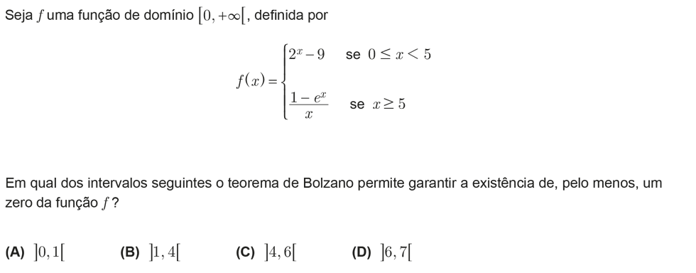 Exercício de escolha múltipla com origem no exame nacional de matemática do 12º ano, publicado em 2011, 1ª fase.