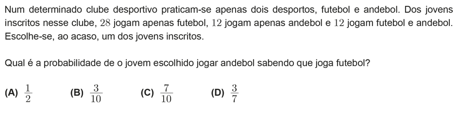 Exercício de escolha múltipla com origem no exame nacional de matemática do 12º ano, publicado em 2011, 3ª fase.