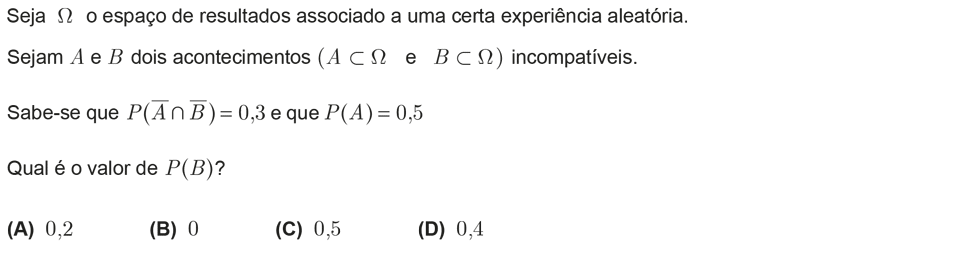 Exercício de escolha múltipla com origem no exame nacional de matemática do 12º ano, publicado em 2011, 3ª fase.