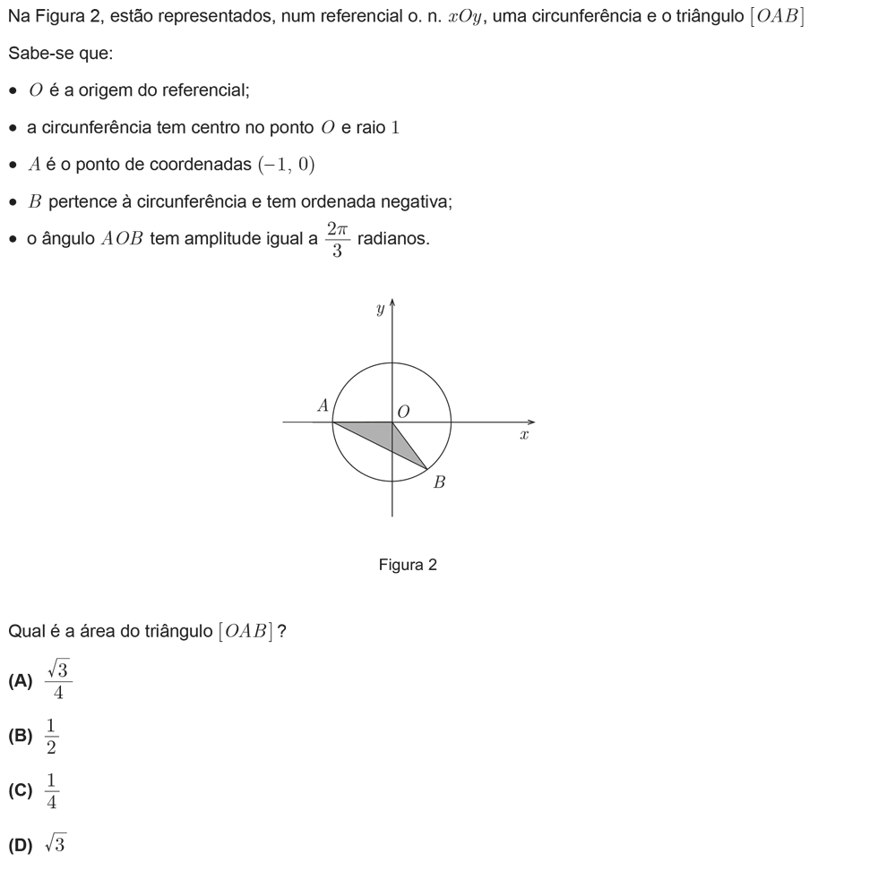 Exercício de escolha múltipla com origem no exame nacional de matemática do 12º ano, publicado em 2011, 3ª fase.