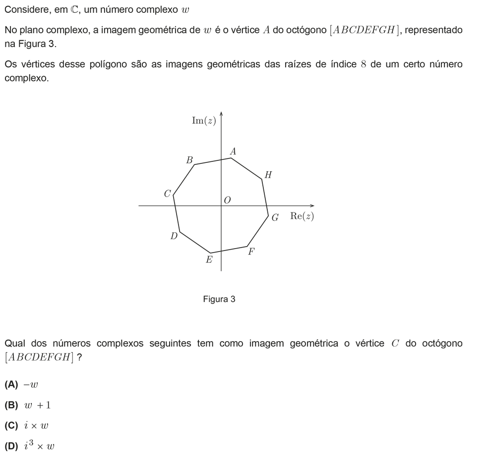 Exercício de escolha múltipla com origem no exame nacional de matemática do 12º ano, publicado em 2011, 3ª fase.