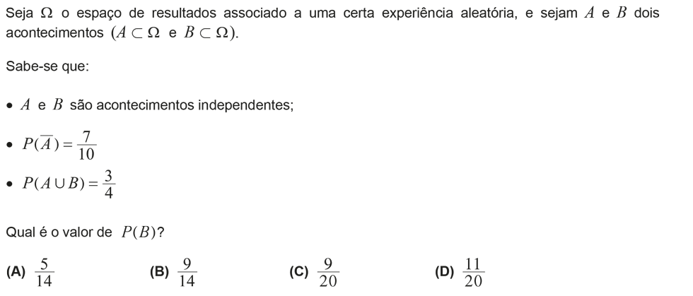 Exercício de escolha múltipla com origem no exame nacional de matemática do 12º ano, publicado em 2012, 1ª fase.