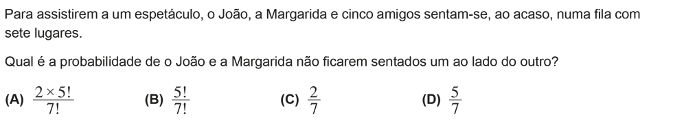 Exercício de escolha múltipla com origem no exame nacional de matemática do 12º ano, publicado em 2012, 1ª fase.