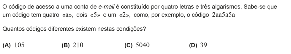 Exercício de escolha múltipla com origem no exame nacional de matemática do 12º ano, publicado em 2012, 2ª fase.