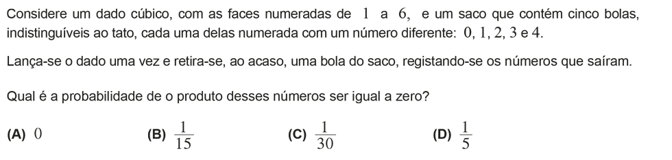 Exercício de escolha múltipla com origem no exame nacional de matemática do 12º ano, publicado em 2012, 3ª fase.