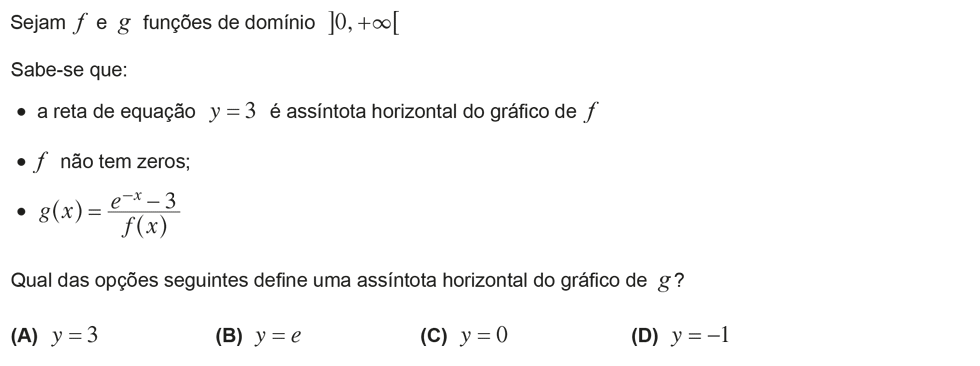 Exercício de escolha múltipla com origem no exame nacional de matemática do 12º ano, publicado em 2012, 3ª fase.
