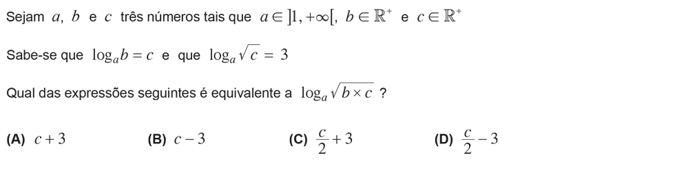Exercício de escolha múltipla com origem no exame nacional de matemática do 12º ano, publicado em 2012, 3ª fase.