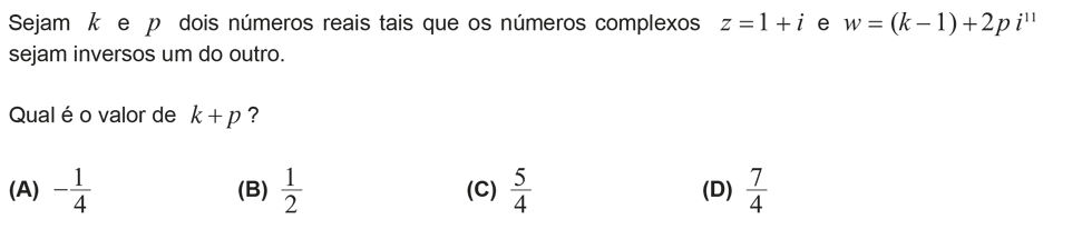 Exercício de escolha múltipla com origem no exame nacional de matemática do 12º ano, publicado em 2012, 3ª fase.