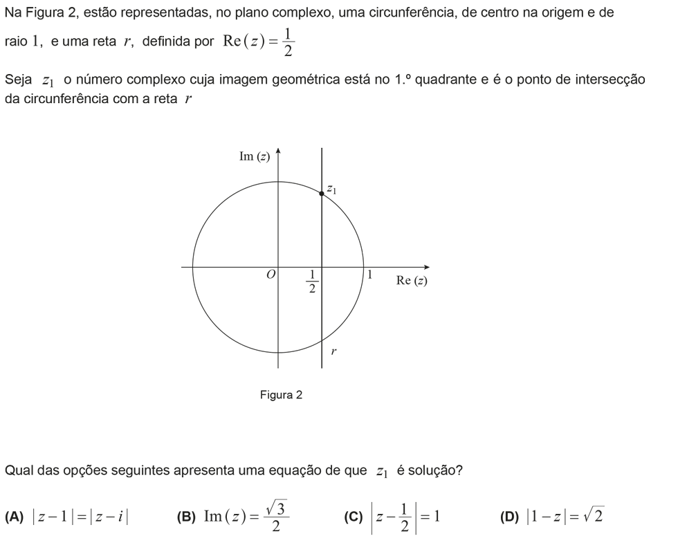 Exercício de escolha múltipla com origem no exame nacional de matemática do 12º ano, publicado em 2012, 3ª fase.