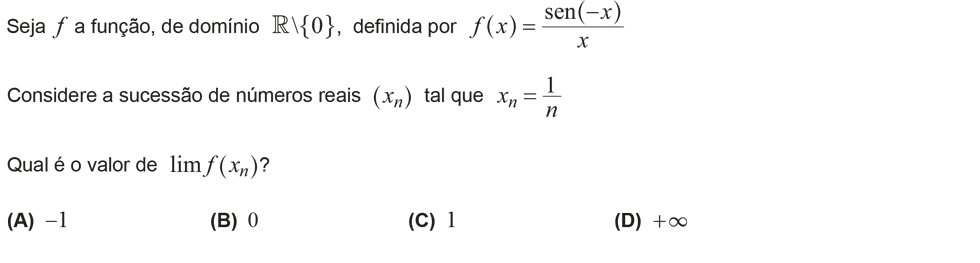 Exercício de escolha múltipla com origem no exame nacional de matemática do 12º ano, publicado em 2013, 1ª fase.