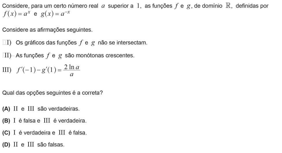 Exercício de escolha múltipla com origem no exame nacional de matemática do 12º ano, publicado em 2013, 1ª fase.