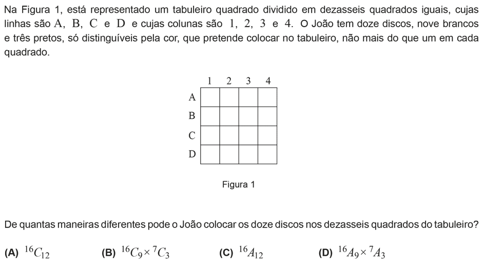 Exercício de escolha múltipla com origem no exame nacional de matemática do 12º ano, publicado em 2013, 2ª fase.