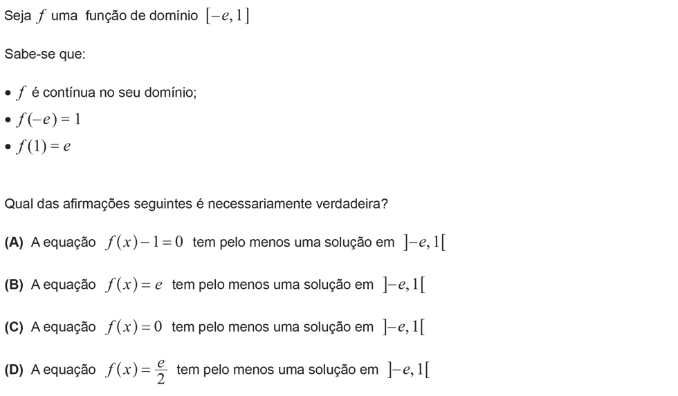 Exercício de escolha múltipla com origem no exame nacional de matemática do 12º ano, publicado em 2013, 2ª fase.