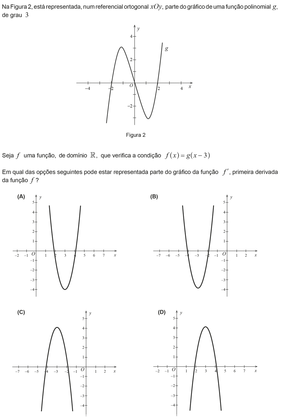 Exercício de escolha múltipla com origem no exame nacional de matemática do 12º ano, publicado em 2013, 2ª fase.