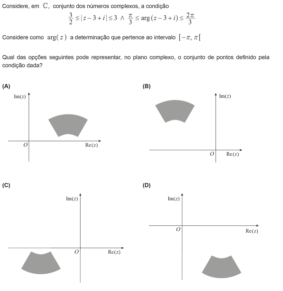 Exercício de escolha múltipla com origem no exame nacional de matemática do 12º ano, publicado em 2013, 2ª fase.