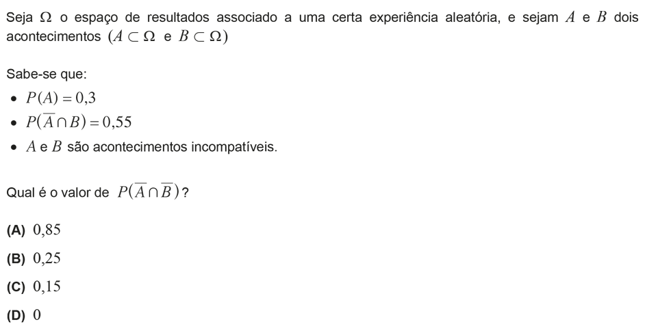 Exercício de escolha múltipla com origem no exame nacional de matemática do 12º ano, publicado em 2013, 3ª fase.
